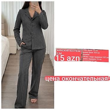 xonca desti: Qadın kostyumu – səliqəli ştrixli (pinstripe) dizayn, boz rəng. Ölçü — 1