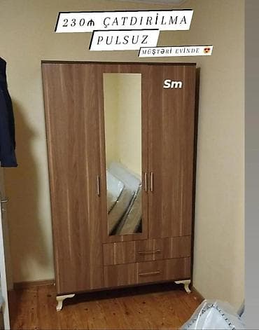 Mebel: - Məhsul: Güzgülü paltar şkafı - Material və dizayn: Taxta — 1