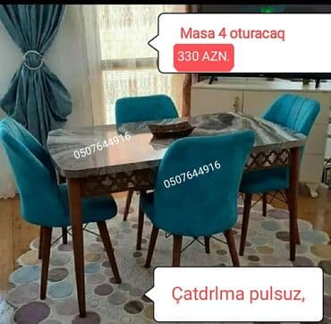 Fizika: Mətbəx üçün, Yeni, Açılmayan, Dördbucaq masa, 4 stul — 9