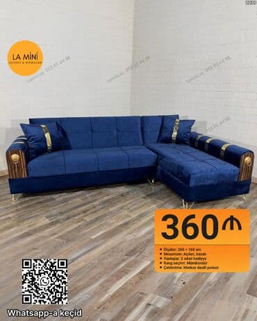 Künc divan, Açılan, Bazalı, Vеlur parça, Şəhərdaxili pulsuz çatdırılma