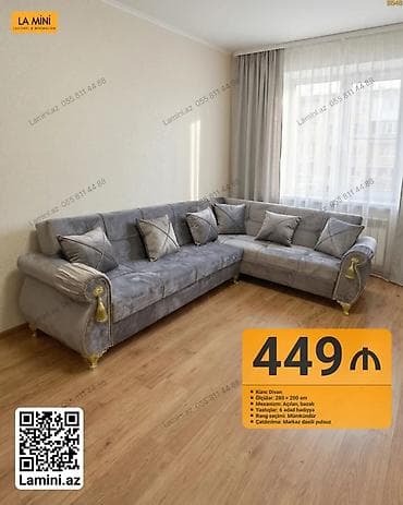 Künc divan, Açılan, Bazalı, Vеlur parça, Şəhərdaxili pulsuz çatdırılma — 1