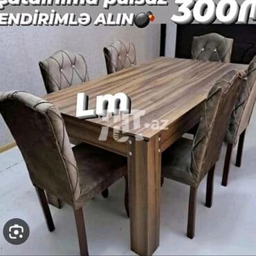 laminat qiyməti: Qonaq otağı üçün, Yeni, Açılan, Dördbucaq masa, 6 stul — 19