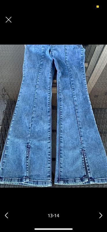 zara cins: Mavi rəngli denim şalvar – hippie/flare kəsim - Qalın və davamlı denim — 4
