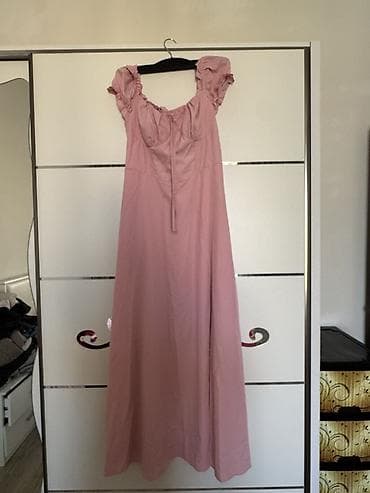 rende: Pudra-çəhrayı rəngdə uzun don - Stil: romantik/boho, A-kəsim maxi - — 1
