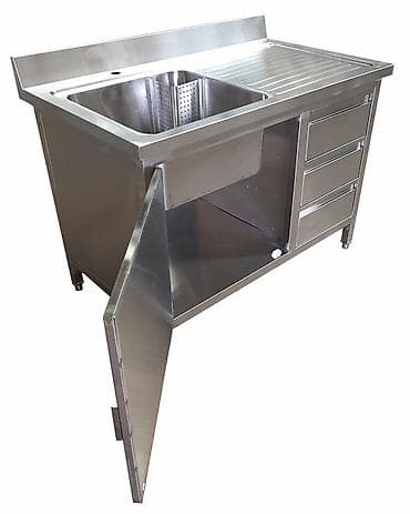 Kvadrat Mətbəx çanağı, Şkaflı, Paslanmaz polad