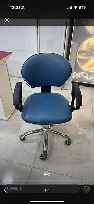 Mavi ofis/kreslo stulu - Material: süni dəri oturacaq və bel hissəsi