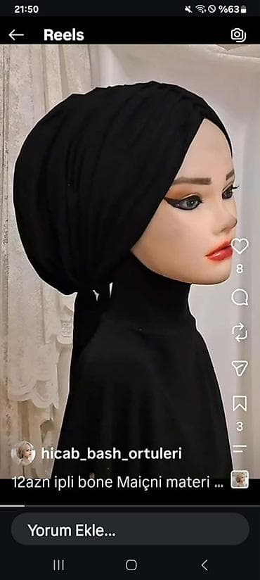baş: Məhsul: Bəzəkli hicab/bürüncək dəsti - Rənglər: qara və ağ - Dizayn — 5