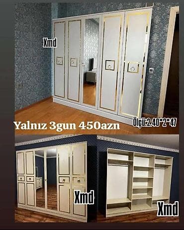 dola: - Model: Geniş qarderob şkafı, klassik dizayn - Material: MDF/Laminate — 1