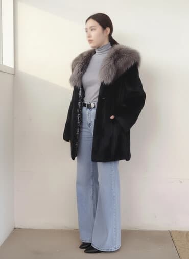 parçadan qadın mokasinlər: Kürk, rəng - Qara — 1