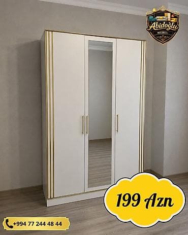 bal: Yeni, 3 qapılı, Güzgülü, Ağ, Açılan, Düz dolab — 1