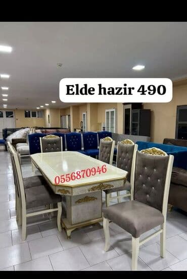 Qonaq otağı üçün, Yeni, Açılmayan, Dördbucaq masa, 6 stul