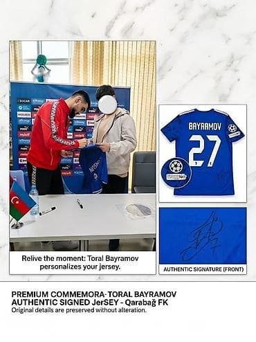 qadin futbolkalar: Qarabağ FK – Toral Bayramov imzalı xatirə forması - Oyuncunun rəsmi — 1