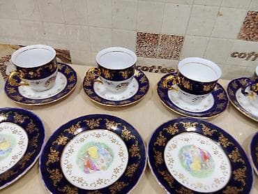 qapi ucun bezekler: Çay dəsti, rəng - Göy, Farfor — 3