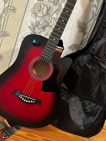 gitara akustik: Qırmızı-siyah sunburst dizaynlı akustik gitara - Korpus: dreadnought — 2
