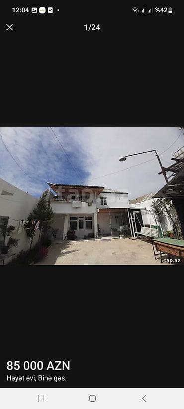 Binə qəsəbəsində həyət evi. ışıq, qaz, su, kombi, 5 otaqlı sənət