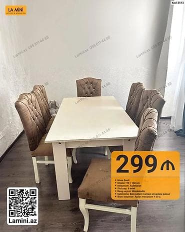 Masa Dəsti – Kod: 3513 - Tərkib: 1 masa + 6 stul - Masa ölçüləri: 90