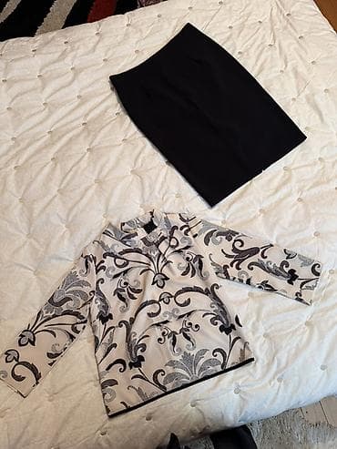 Qadın iki hissəli dəst – bluz və ətək - Üst: Açıq krem rəng üzərində