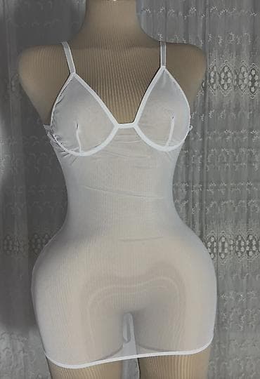 Ağ rəngli şəffaf neglijə/bodi tipli gecə geyimi. - Material: nazik — 1