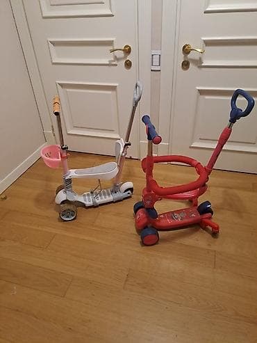 24 lük velosipedler: Uşaq üçün 2 ədəd skuter/puşer-set 1) Ağırlıqda ağ-çəhrayı 3 təkərli — 2