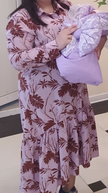 Qadın uzun don - Rəng: Açıq bənövşəyi fonda tünd qəhvəyi tropik/bitki