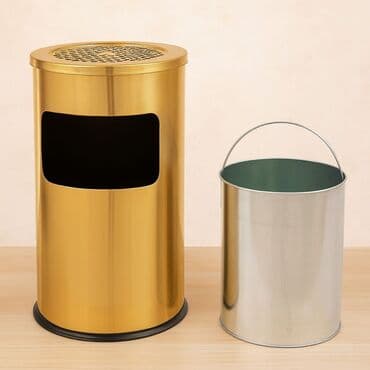 qum torbası: Zibil qabı – Paslanmaz metal ✨ Rənglər: Qızılı və Gümüşü 📏 Hündürlük — 1