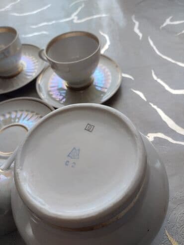 Mətbəx aksesuarları: Qəhvə dəsti, rəng - Ağ, Farfor, 6 nəfərlik, SSRİ — 3