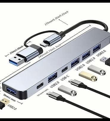 Video oyunlar və konsollar: 5 Portlu USB 2.0/3.0 Hub – USB‑C + USB‑A 2‑in‑1 Xüsusiyyətlər: - 5 — 4
