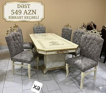 kapron stol stul: Klassik üslubda mətbəx masası və 6 stuldan ibarət dəst. Masa krem — 1