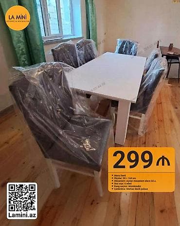 Mətbəx üçün, Açılan, Dördbucaq masa, 6 stul