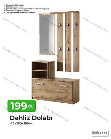 divar skaflari: Dəhliz Dolabı – 40×200×100 sm - Material: 18 mm laminat - Rəng — 1