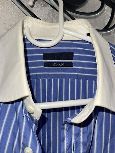 xs olcu: Kişi köynəyi – mavi-ağ zolaqlı, kontrast ağ yaxalıq və manjetlər - — 3