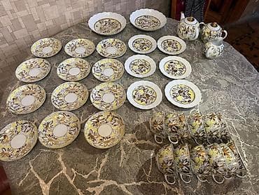 Çay dəsti, rəng - Sarı, Farfor