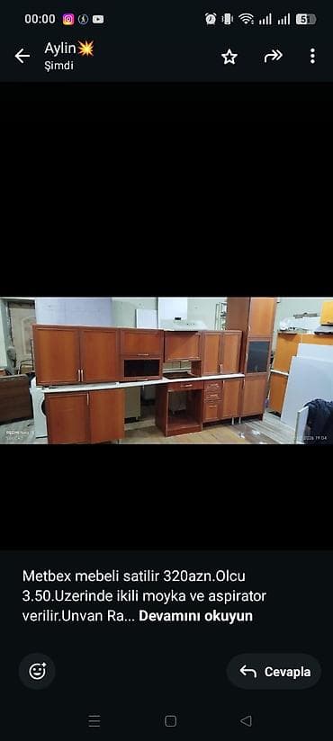 Metbex mebeli satilir 320azn.Olcu 3.50.Uzerinde ikili moyka ve — 1