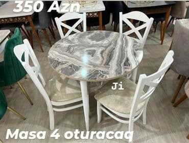 masılar: Mətbəx üçün, Yeni, Açılmayan, Yumru masa, 4 stul — 2