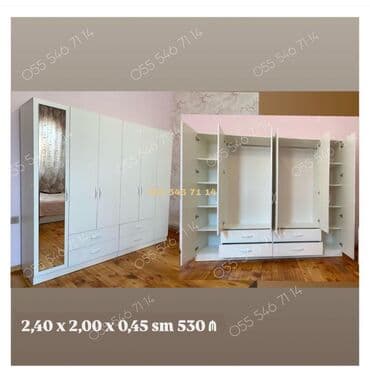 Qaşıqlar: Açılan, 4 qapılı Düz dolab, Qarderob, paltar dolabı — 1