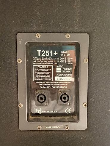 pishalka: Electro‑Voice T251+ səhnə akustikası – - İstehsal: ABŞ (Made in — 2