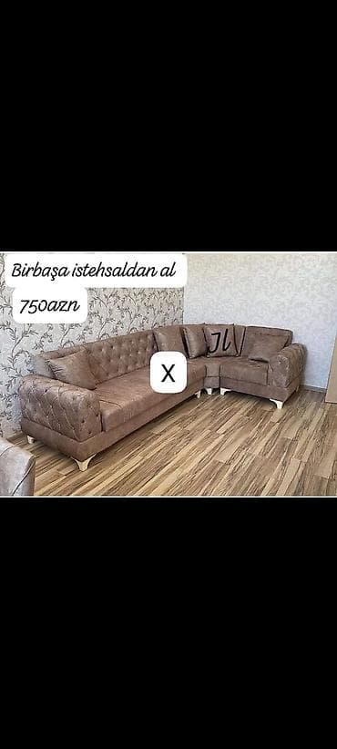 stull: Künc divan dəsti – qəhvəyi rəngdə, yumşaq parçalı upholstery. - Künc — 1