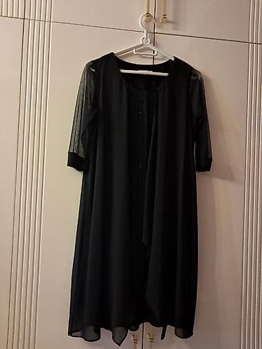 Qara şifon paltar - Klassik qara rəngdə, axıcı şifon toxuması - Diz