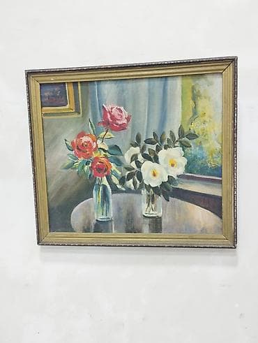 divar resmleri: Rəsm tablo – “Güllər natyürmortu” - Texnika: kətan üzərində yağlı — 1