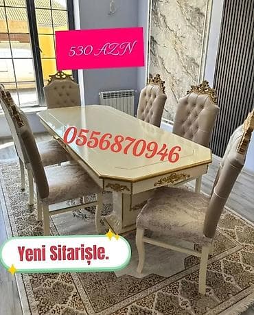 elcilik sekilleri: Qonaq otağı üçün, Yeni, Açılmayan, Dördbucaq masa, 6 stul — 7