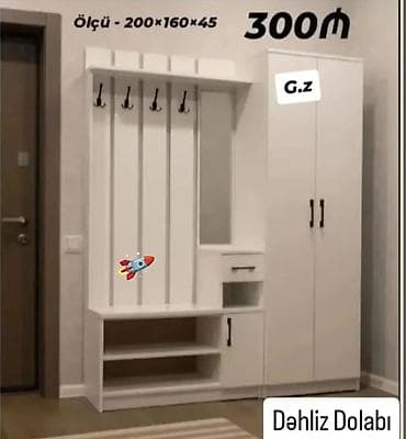 2 qapılı, Güzgülü, Ağ, Digər material, Açılan, Düz dolab