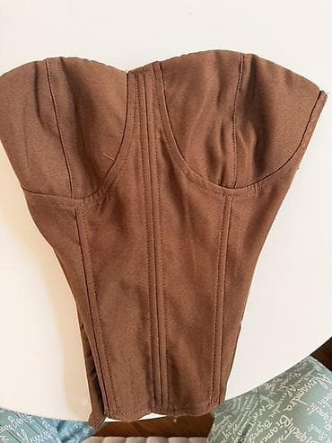 ağ donlar: Qəhvəyi korset top - Model: Strapless görünüşlü, bardot kəsimli — 2