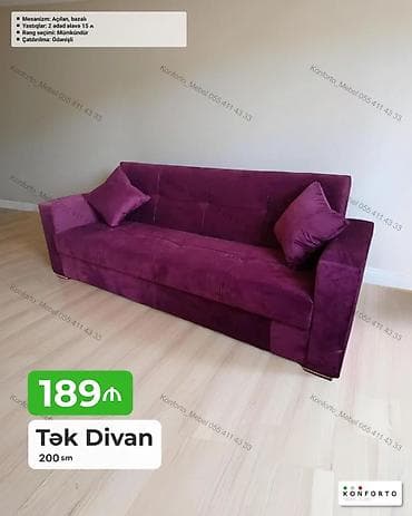 Tək Divan – 200 sm - Mexanizm: Açılan, bazalı (yataq funksiyalı, alt