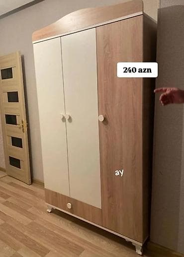 Yeni, 3 qapılı, Rəngli, Digər material, Açılan, Düz dolab