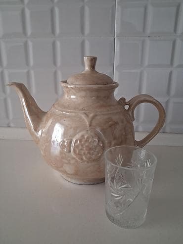 Keramik çaynik - Material: Şirli keramika - Rəng: Açıq bej/mərmərə — 2