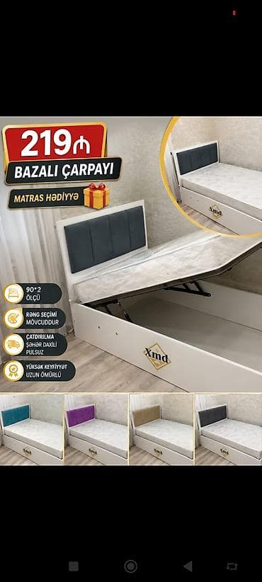 Bazalı çarpayı – 219₼ • Ölçü: 90×200 sm • Matras hədiyyə • Rəng seçimi