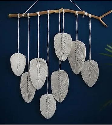 divar ucun dekorlar: Makrame divar bəzəyi – əl işidir - Material: 100% pambıq iplər, taxta — 5