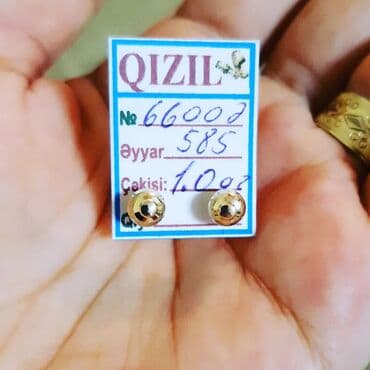 золотые комплекты с бриллиантами в баку: Серьги, Желтое золото, 585 проба, 1 г — 2