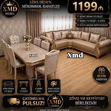 divan sekilleri: MDF boyalı yemək masası dəsti – 6 stul ilə - Masa ölçüsü: 1×2 m - — 5