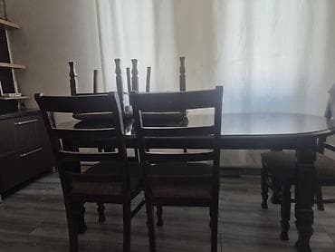 antik stullar: Yemək otağı dəsti – masa və 6 ədəd stul.Uzunluğu 1.98 sm .eni 90 sm — 2